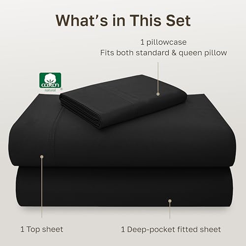 Image of California Design Den Twin Sheets Set - Luxury 600 Thread Count Sateen, Natural 100% Cotton Bed Sheets, Fully Elasticized Deep Pockets, Crisp, Cool and Durable Hotel Quality Bedding - Black