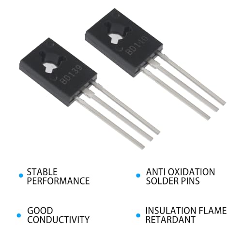 50PCS BD139 NPN & BD140 PNP Transistor Kit - 80V 1.5A TO-126 Voltage Regulator Transistors (25PCS BD139 + 25PCS BD140) for Electronics Projects & Repair - Thumbnail 3