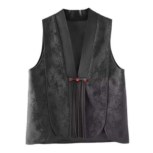 Chaleco jacquard blanco para mujer con cuello en V estilo nacional vintage