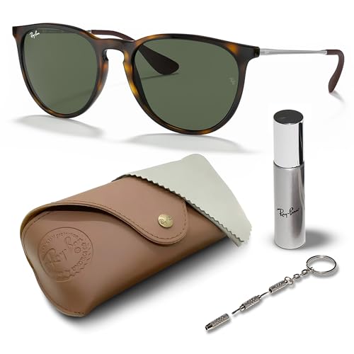 Ray-Ban Erika RB4171 Lunettes de soleil classiques en forme de fantômes avec monture haute, lunettes de soleil rétro, Havana Gloss | G-15 Vert, 54 mm