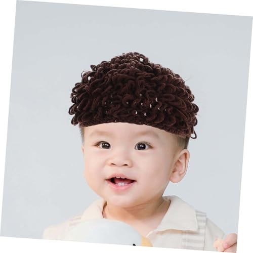 BESPORTBLE Wig Hat Beanie for Boy Girl Warm Winter Cap for Boys Soft Yarn Elastic Pullover Design Head Circumference for Outdoor Activities Daily Wear Dark Brown4