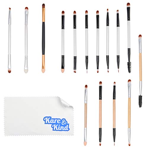 Kare & Kind 15 pcs Double Ended Eye Makeup Brushe Set - Highlight, Contour, Blend Makeup Cosmetics - Liquid Makeup, Powder, Foundation, Concealer, Eyeshadow Application - Ideal Gift for Makeup Lovers