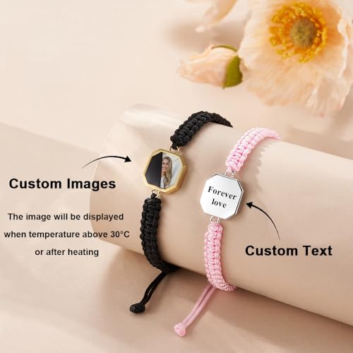 Custom Heat Activated Photo Magic Bracelet Personalized Engraved on Back Hidden Image Magic Heat Bracelets Color Changing with Temperature Picture Reveal Bracelet for Women Men Mom Couple Gifts3