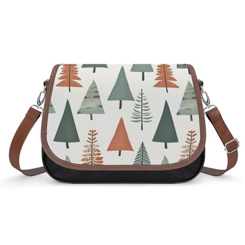 Sac à bandoulière en cuir haut de gamme aux motifs de sapins festifs