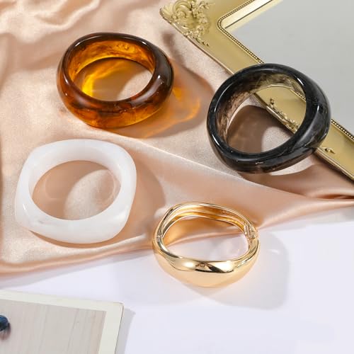 4Pcs Chunky Bangle Bracelets for Women Stackable Colorful Acrylic Gold Bangle Set Irregular Geometric Vintage Bracelets Statement Jewelry3
