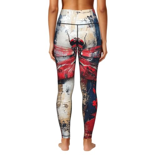 Pantalon de yoga ample femme à imprimé libellule rouge abstrait