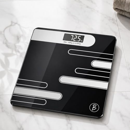 Image of Btag Premium Digital Body Weight Scale | 26x26 cm Wide Platform | Clear LCD Display | Anti-Skid Base | 180 kg Capacity Abstract Design (Black)