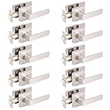 Gobrico Square Plate Passage/Hall Door Lever Handles Without Key in Satin Nickel 10Pack,Interior...