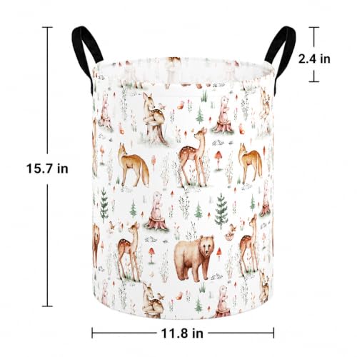 Image of MAIZMZ Woodland Animal Storage Bin, Waterproof Lining Laundry Basket with Leather Handles for Kids Room, Gifts