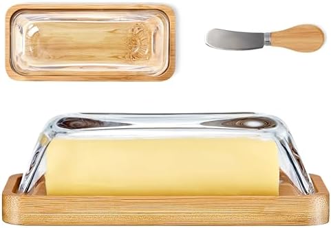 Cute Glass Butter Dish with Lid, Butter Dish with Knife for Countertop and Refrigerator Door Shelf, Butter Holder Only Suitable for East Coast Butter, Butter Keeper for Fridge