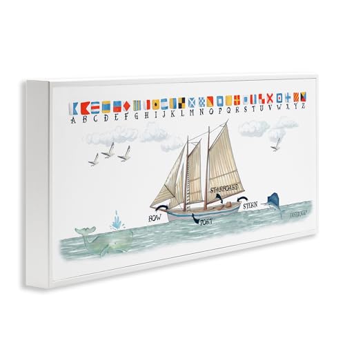 Image of Nautical Sailing Flags Educational, 10 x 24 Inch Framed Giclee Print | Stupell Industries . By Dishique . Ready to hang . Great for kids room or office . Made in USA