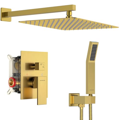 Image of SR SUN RISE Shower Faucet Set 12-Inch Rainfall Shower Head Brushed Gold