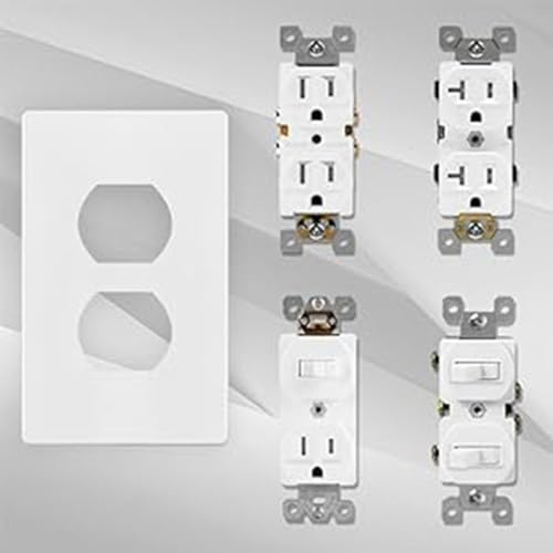 Image of Screwless Duplex Receptacle Outlet Cover Wall Plates 1-Gang Duplex Switch Outlet Electrical Cover Plate Unbreakable Thermoplastic Faceplate for Decorative Receptacle Outlet Switch, White (4 Pack)