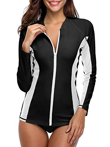 Image of ATTRACO Women's Rashguard Swimsuit Zip Front Sun Protection Swim Shirt UPF 50+