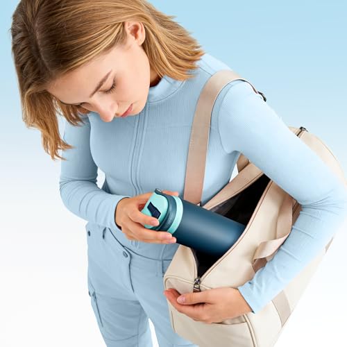 Image of Meoky 24 oz Insulated Stainless Steel Water Bottle: Flip-to-Pop Straw, Leak Proof, 24H Cold, Wide Mouth, BPA-Free, Non-slip Base, Gym Water Bottle for Men Teen Boys, Denim