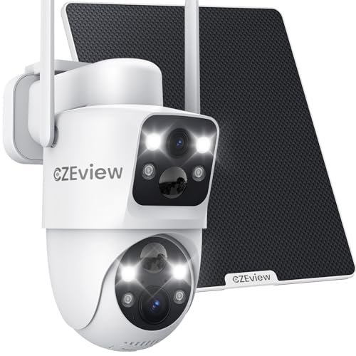 4MP Caméra Surveillance WiFi Exterieure sans Fil, 360° Camera Exterieur Solaire, Double Objectif Double PIR Détection Mouvement, 2.4GHz WLAN, La Vision de...