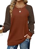 Ohhettm Sweatshirt for Women Crewneck 2026 Fashion Cable Knit Long Sleeve Loose Lightweight Sweater Fall Pullover Blouses Top Mocha Brown L