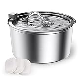 MMcRRx Trinkbrunnen für Katze Edelstahl 3,2L, Katzenbrunnen Spülmaschinenfest, Wasserspender Katzen Leise mit Filter 3 Stück und Adapter