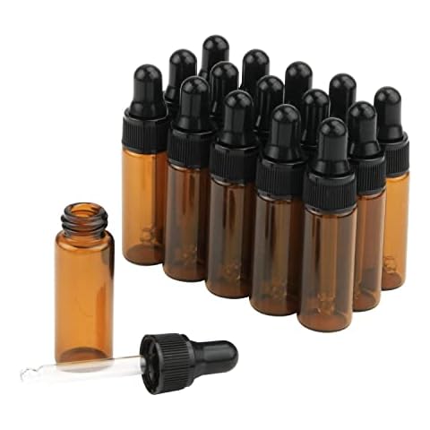 15Pcs Amber Glass Dropping Bottles 1ml 2ml 3ml 5ml Mini Essential Oil Dropper Bottles Empty Travel Sample Vials with Black Cap (5ml) Cover