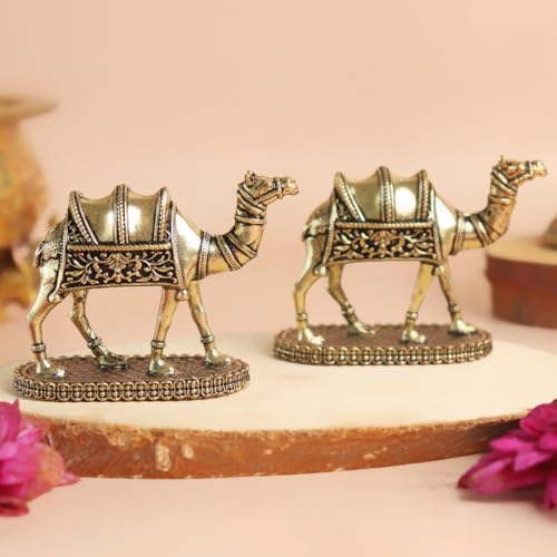 Image of The Spiritual Living Fine Crafted Brass Camel Statue for Vastu | 2.5 Inch - Pack of 2 | Home Decor | Small Decorative Items for Shelves | Figurine | Animal Set | Showpiece | House Warming Gifts |