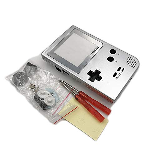 Carcasa completa completa para Gameboy Pocket GBP Game Shell Case con botones y tornillos, color plateado #2