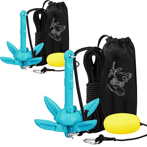 Image of Lounsweer 2 Pack 1.5 /3.5 lb Marine Kayak Anchor Kit Folding Grapnel Anchor Kit Boat Kayak Fishing Accessories for Small Boats Kayaks Canoe Paddle Boards