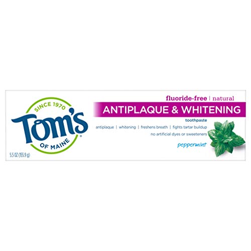 Tom s of Maine Fluoride-Free Antiplaque and whitening Toothpaste, Peppermint, 5.5 oz