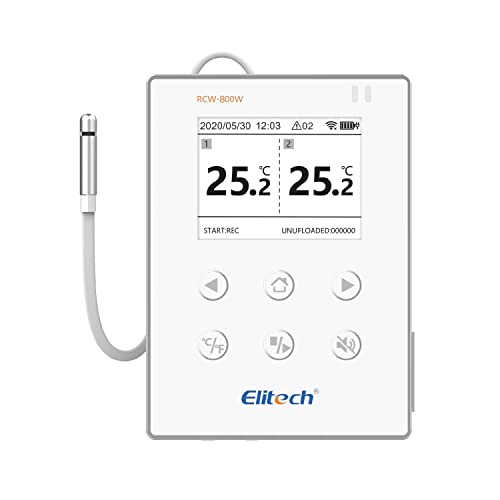 Elitech Data Logger di Temperatura, Monitoraggio Remoto Wireless, Doppio Sensore di Temperatura Esterno, Avvisi e Dati Storici, App Mobile, Gestione Cloud, Notifica Push, RCW-800W TDE