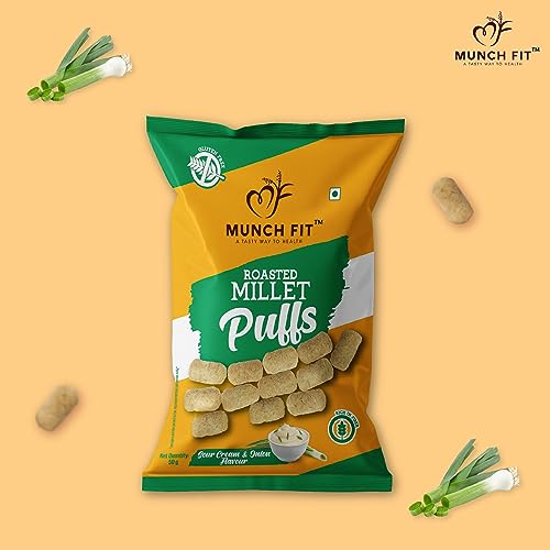 Image of Munch Fit Healthy Roasted Combo of 6 Varieties of Millet Snacks | Magic Masala, Tangy Tomato, Peri Peri, Cream Onion, Chilli Garlic & Pani Puri | Tasty, Low GI, Protein Rich Pack of 1x100g each