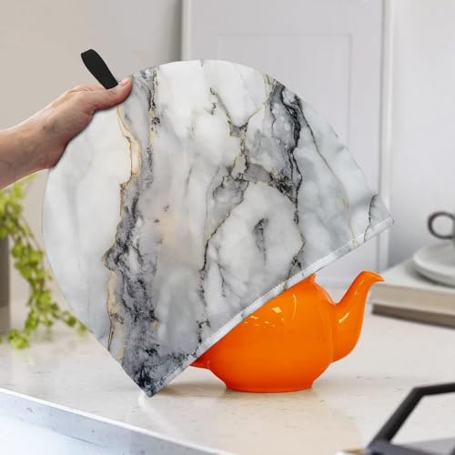 Image of Tea Pot Cozy for Teapot Insulated Tea Pot Cozies Tea Kettle Quilt Keeping Warm Dust Proof Teapot Cover for Home Kitchen Tea Party Decorative Accessories, White Grey Marble