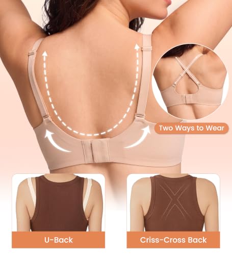 Ausppli Womens Wireless Jelly Bras Seamless Deep V Comfortable Bra Nude - image 4
