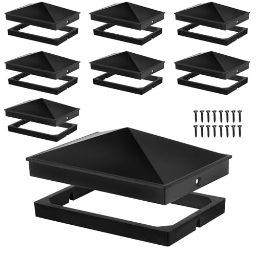 Dunzy 4 x 6 Heavy Duty Aluminum Pyramid Post Caps Fit 4 x 6 & 3.5 x 5.5 Nominal Wood Posts Black Matte Powder Coated Finish for Fence Deck Corridor Includes Stainless Steel Screws(8 Pack)