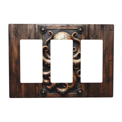 Decorative Outlet Covers Vintage Octopus 3 Gang Wall Plate Triple Rocker Light Switch Cover Plate Jumbo Electrical Gfci Faceplate for Bedroom Home Decor