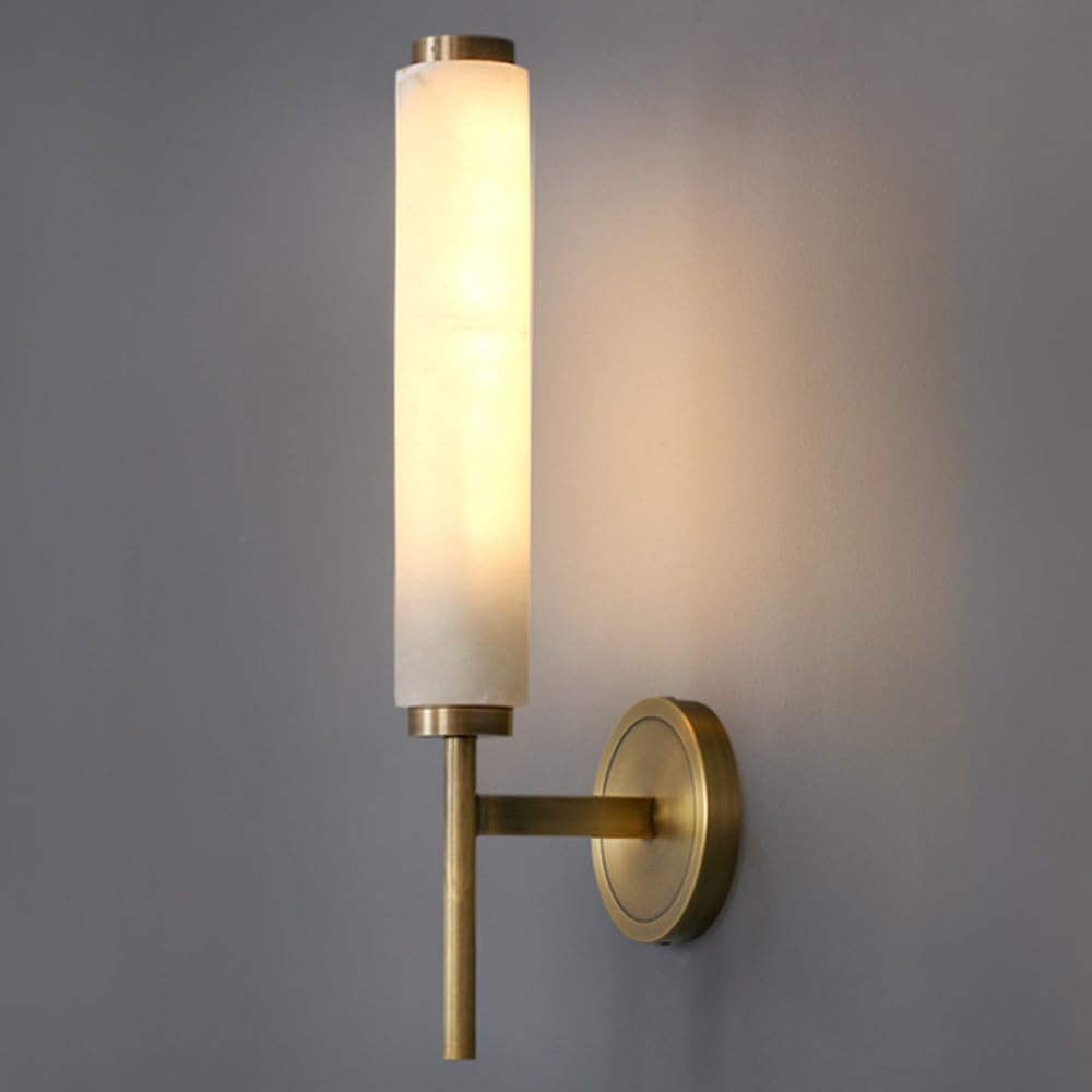TRIVIDHA Brass Alabaster Sconce Lighting Modern Marble Wall Light 18.9in Bathroom Vanity Wall Light E14 Alabaster Wall Lamp For Bedroom Living Room Hallway Kitchen Stairs