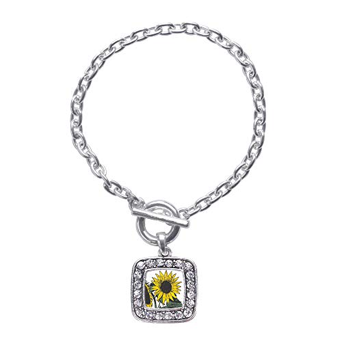 Inspired Silver - Sunflower - Silver Toggle Bracelet for Women - Square Charm Bracelet Jewelry Gift with Cubic Zirconia - Women's Charm Bracelet with Sturdy Toggle Clasp