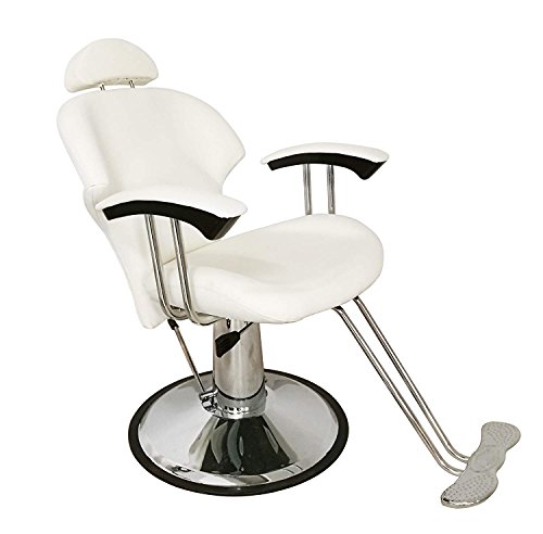 LOVECRAZY Sillón Profesional de Peluquería, 360º Giratoria con Base Fijo y Apoyapies de Metal, Altura Regulable, Asiento Suave y Cómodo de Material Piel (Blanco)