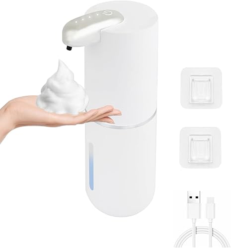 Dispensador de jabón de espuma, recargable, sin contacto, 4 niveles ajustables, 4 indicadores de potencia, 13.4 onzas, adecuado para cocina y baño