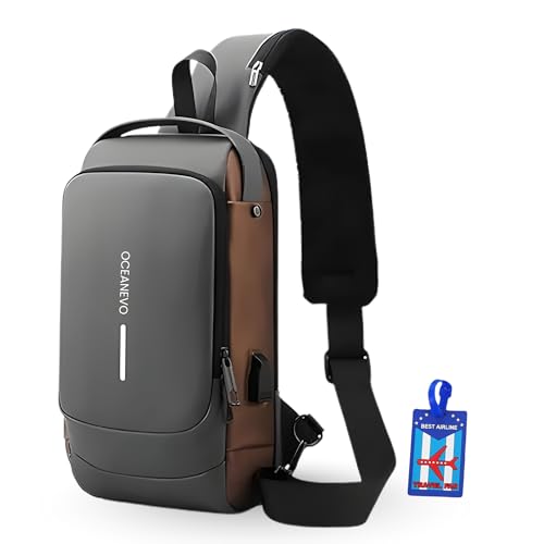 Image of OCEANEVO Stylish Anti Theft Crossbody Sling Bag for Men WITH Luggage Tag, Chest Bag for Travel WITH Lock and USB Charging Port