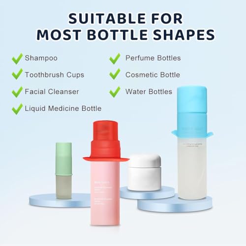 Image of MAYCREATE 4Pcs Travel Bottles Cover Cap Sleeves High Elastic Silicone Bottle Cover Leak-Proof Sleeves for Toiletries Travel Bottle Close-Fit Cap Compatible with Most Travel Containers