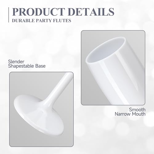 XUWAIDSGN Champagne Flute Acrylic Champagne Glasses Wedding Toasting Champagne Flute Goblet Plastic Reusable Unbreakable Champagne Cups for Bachelorette Wedding Bridal Shower Party (White, 24) - Thumbnail 3