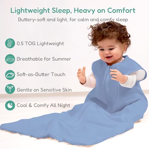 Image of Baby Sleep Sack 0.5 TOG, Lightweight Breathable Wearable Blanket with Zipper, 0-3-6-12-24M-4T, 3-Pack