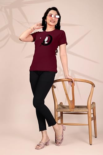 Image of Women Round Neck Printed Cotton Blend Regular Fit T-Shirt