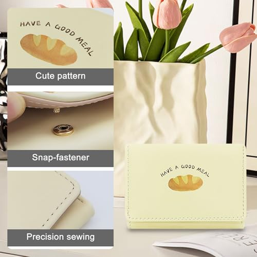 Women Wallets, Portable Triple Fold PU Leather Card Holder Ladies Purse with Cute Prints for Shopping, Dating, Travelling Small Purses for Women(Croissant)4