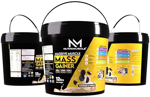 Image of Nutrimuscle Massive Muscle Mass Gainer - 12 lbs - Cookies and Cream flavour - For Muscle, Mass and Strength Gain - Contains Creatine, Complex Carbohydrates and Protein