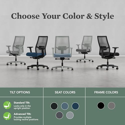 Image of HON Ignition 2.0 ReActiv Ergonomic Office Chair, Mesh Desk Chair with Lumbar Support, Advanced Synchro‑Tilt, Height and Width Adjustable Arms, Swivel Wheels, Black Frame, Graphite