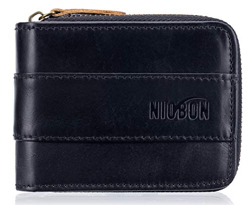 RFID Blocking Men's Leather Zipper wallet Zip Around Wallet Bifold Vintage Multi Card Holder Purse