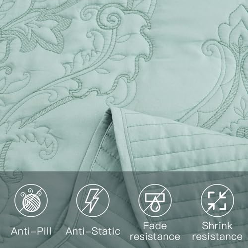 Image of CHIXIN Oversized Bedspread Coverlet Set King Size - Lightweight Bedding Cover - Beautiful Stitching - 5 Piece Reversible Bedspread - Gorgeous Damask Paisley Pattern (King, Seaglass)