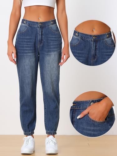Allegra K Jean Joggers for Women's Casual High Waisted Elastic Waist Denim Pants2