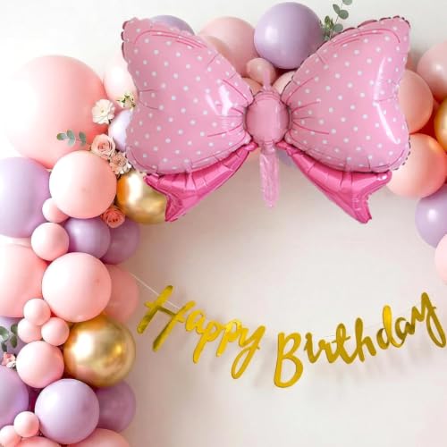 Image of SpecialYou Bow Theme Happy Birthday Decoration Kit for Girls- 59Pcs with Pink & Purple Balloons for Birthday Decor Items, Foil Balloon Decoration Kit