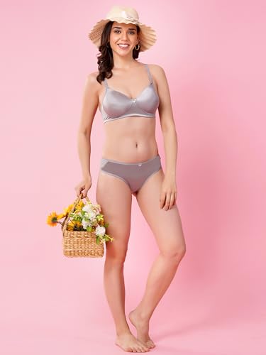 Image of Women's Seamless Non-Padded Wirefree Bra with Mid-Rise Bikini Panty Set | Soft Stretch Everyday Comfort Lingerie Set